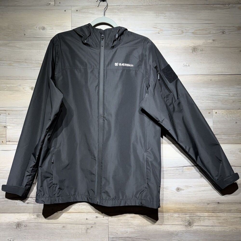 Baerskin Tactical Storm Rain Jacket Black Mens Small Waterproof Hooded Zip-Up